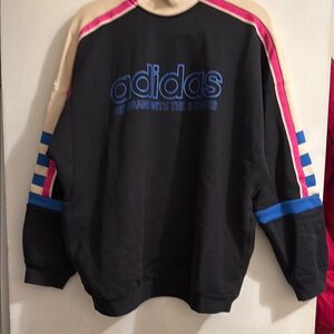 Adidas Black Sweatshirt with Blue and Pink Stripes